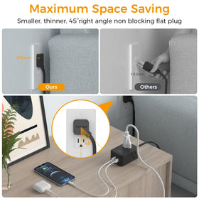 TESSAN ultra-thin power strip showing 3 USB ports including USB-C
