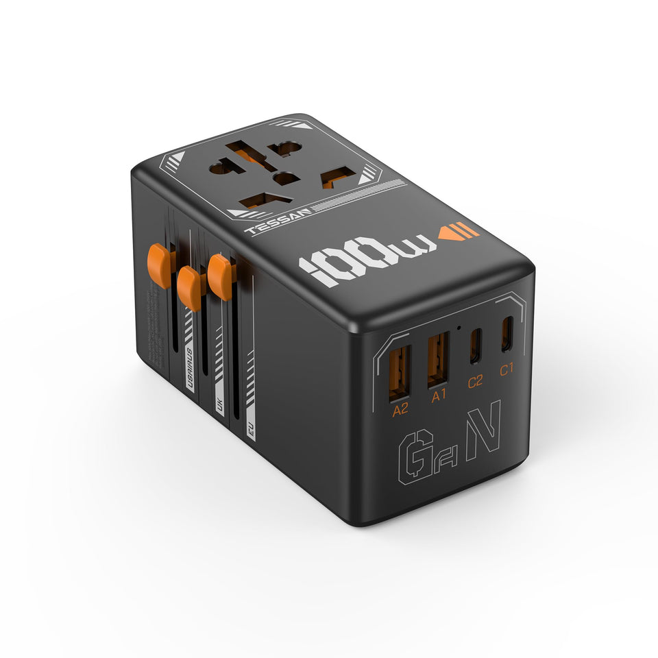 TESSAN universal travel adapter 100W GaN compact design for easy packing