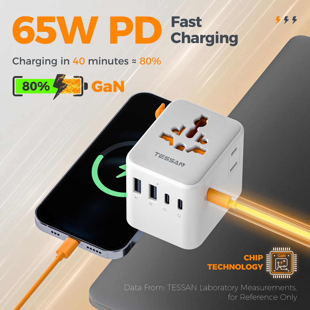 TESSAN 65W GaN USB-C port for fast charging on the go