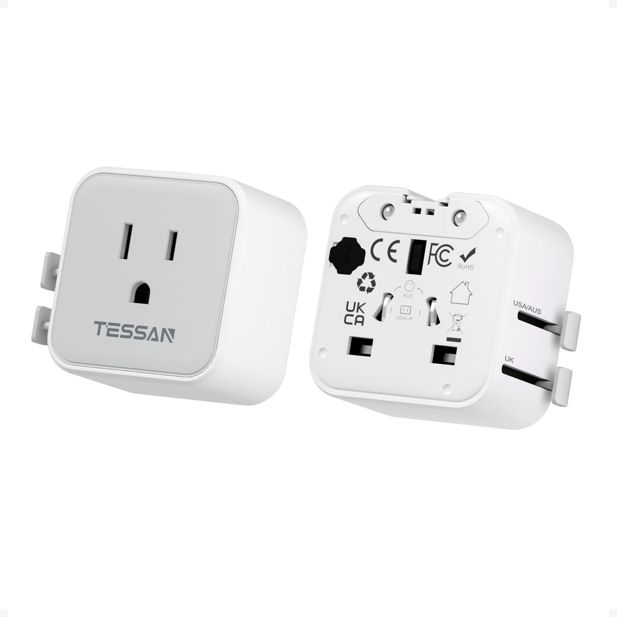 TESSAN universal travel adapter with a compact design fits easily in a pocket for on-the-go charging.