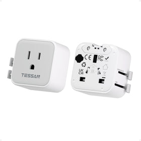 TESSAN universal travel adapter with a compact design fits easily in a pocket for on-the-go charging.