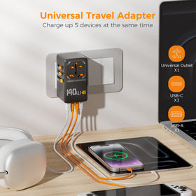TESSAN compact travel adapter size fits easily in any bag.