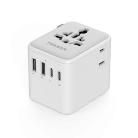 TESSAN universal travel adapter front view, compact travel-ready design ideal for global charging.