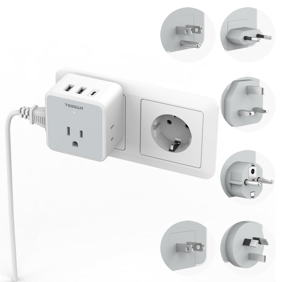 TESSAN universal travel adapter kit with six plugs for global travel.
