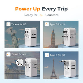 TESSAN universal travel adapter ports with USB-C and USB-A for multi-device charging