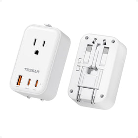 TESSAN universal travel adapter front view showing compact design for easy packing