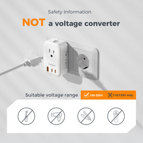 TESSAN universal travel adapter safety-focused design prevents blocking adjacent outlets