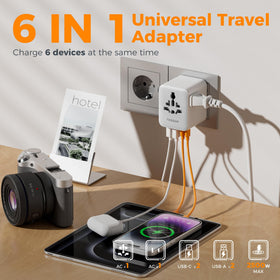 TESSAN universal travel adapter safety fuse close-up, offering built-in protection for safer charging.