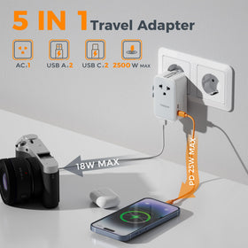TESSAN ultra-thin travel adapter size, easy packing
