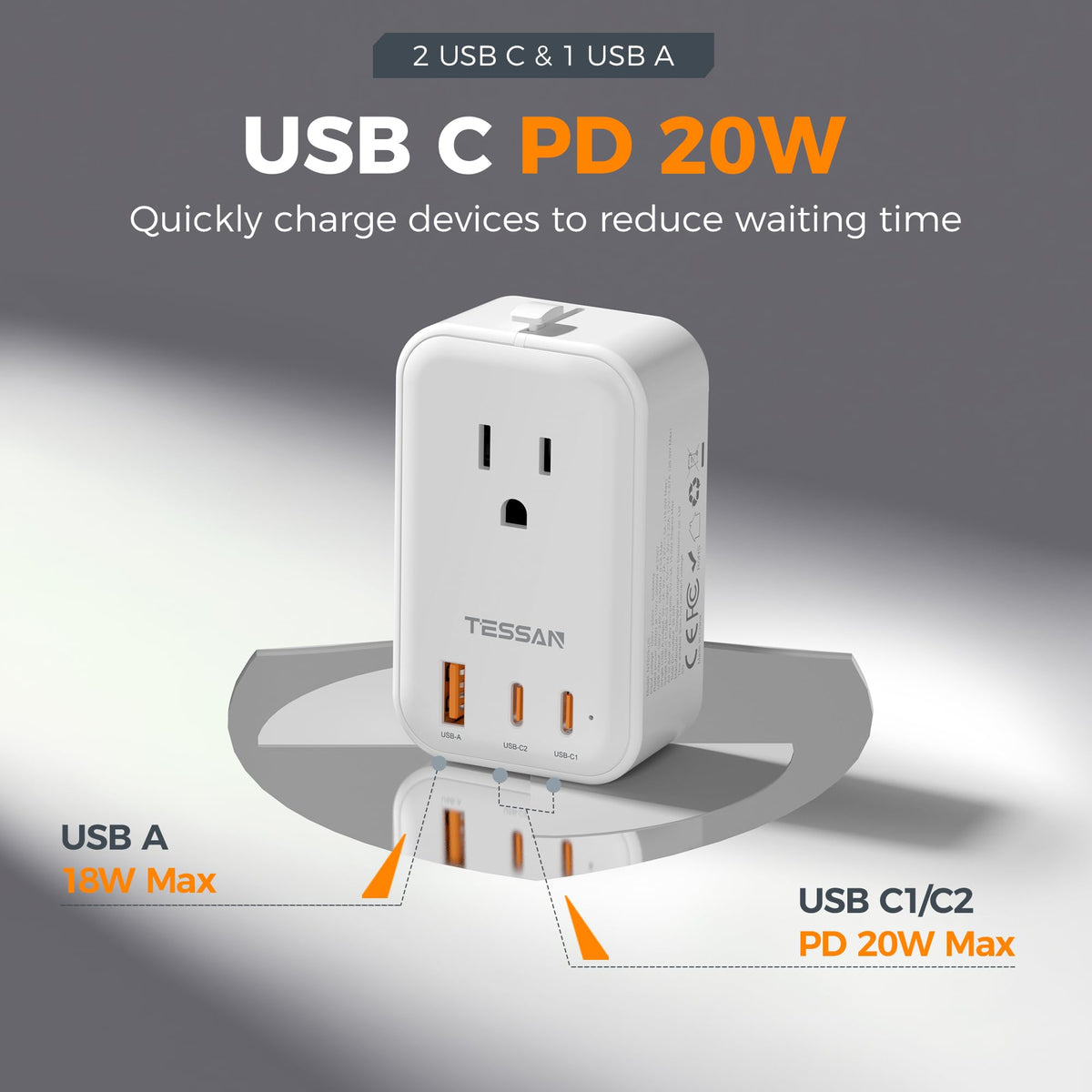 TESSAN universal travel adapter USB-C ports enable fast charging for devices