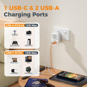 TESSAN US-to-China socket adapter with USB ports for on-the-go charging