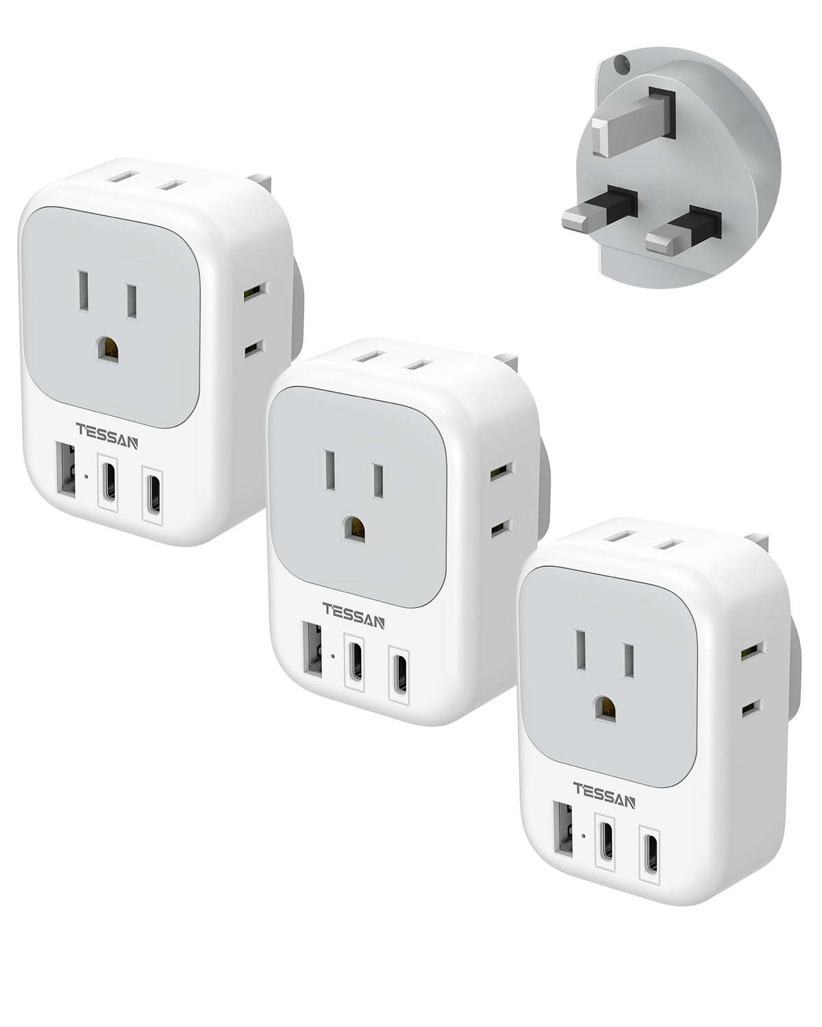TESSAN US-to-UK 7-in-1 plug adapter for simultaneous charging on the go