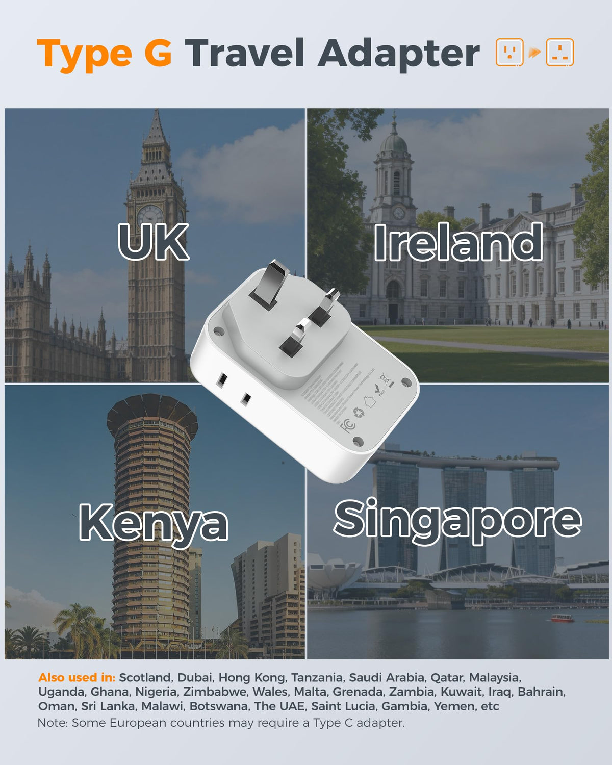 TESSAN US-to-UK plug adapter with PD 20W for fast charging on the go.