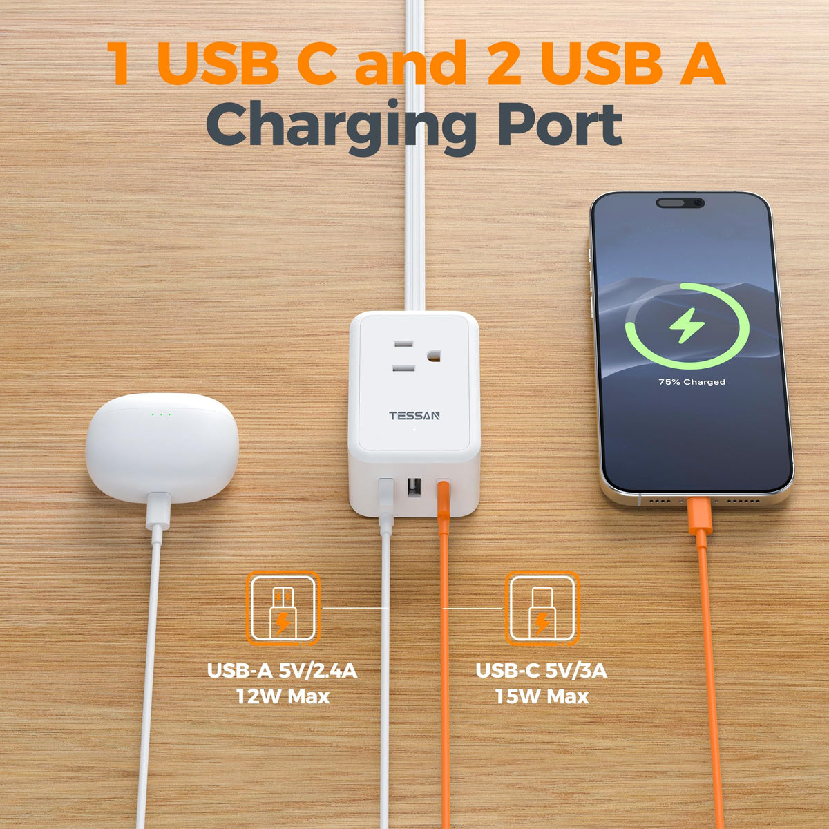USB C port paired with USB A for versatile charging on the go