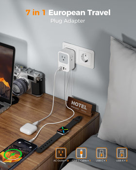 TESSAN 3 AC outlets and 4 USB ports for simultaneous charging.