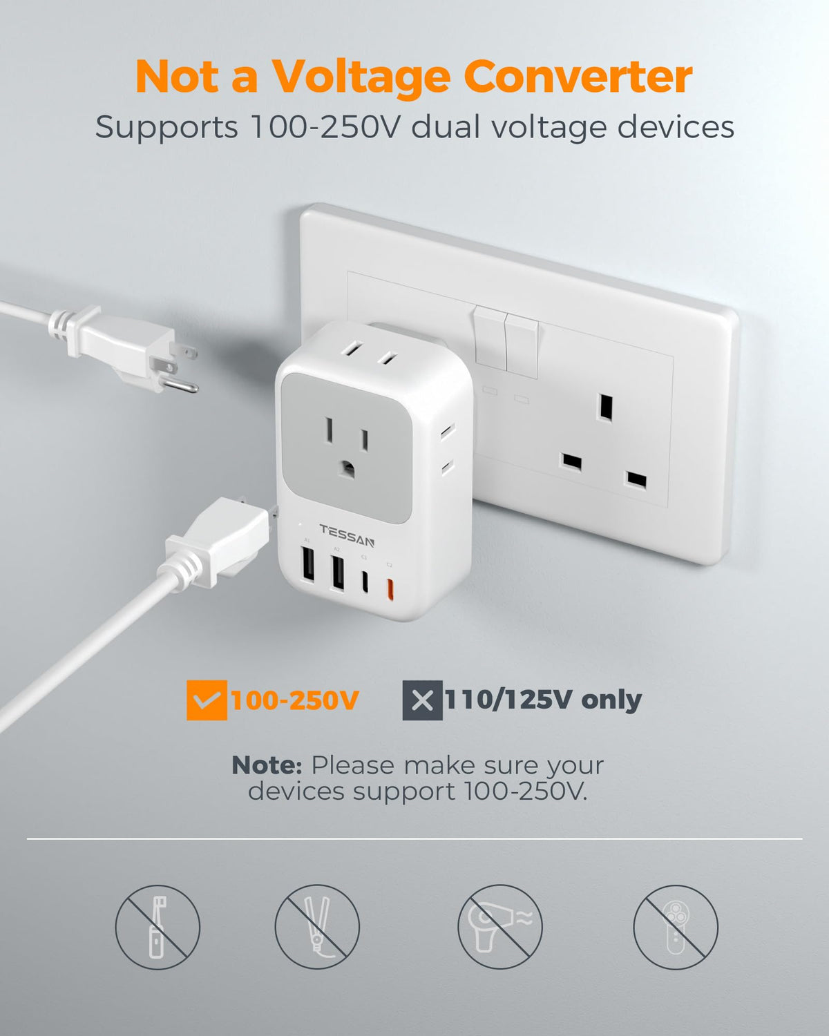 TESSAN wide voltage note helps you plan safe usage across regions.