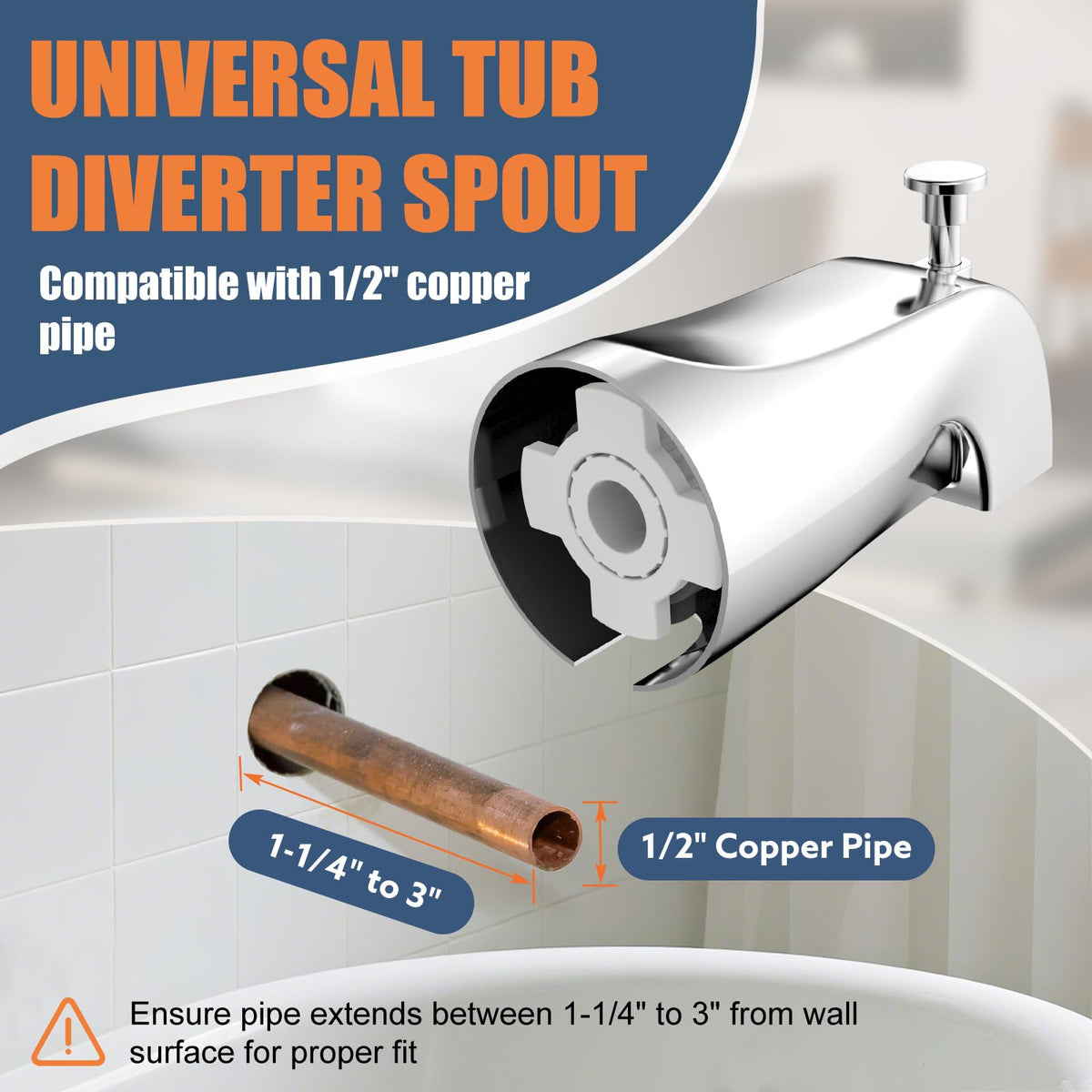 Chrome finish on TEVIORA tub spout adds durable bath style