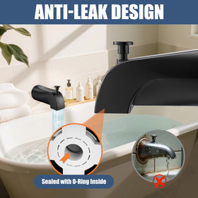 TEVIORA tub spout with brushed metal finish enhances durability and style.