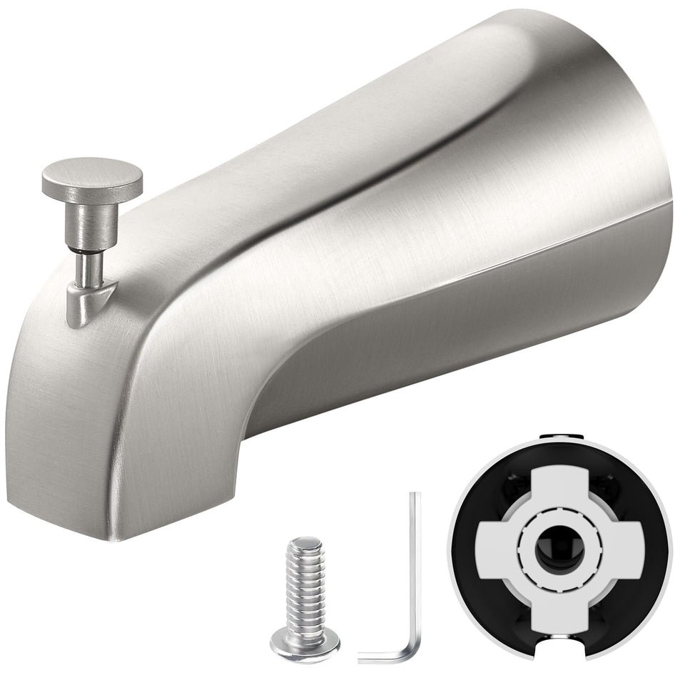 TEVIORA tub spout with pull-down diverter in brushed nickel for easy water control