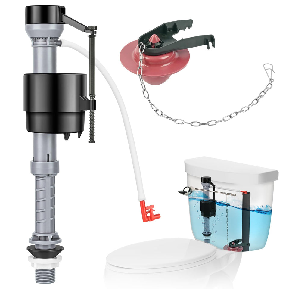TEVIORA universal toilet flusher kit, adjustable inlet, helps fit a wide range of tanks