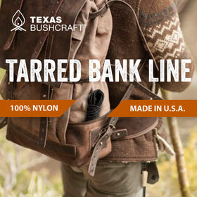 Texas Bushcraft tarred bank line twine; 350-lb breaking strength supports heavy load tasks.