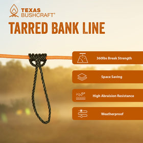 Texas Bushcraft tarred bank line twine; UV and weather resistant for outdoor durability.