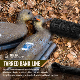 Texas Bushcraft tarred bank line twine; highly versatile for knotting nets and hanging loops.