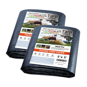 TEZONG tarp 5x5ft heavy-duty black cover for outdoor rain protection