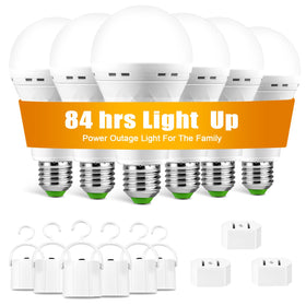 TFOI rechargeable emergency bulb on charger showing ready backup lighting.