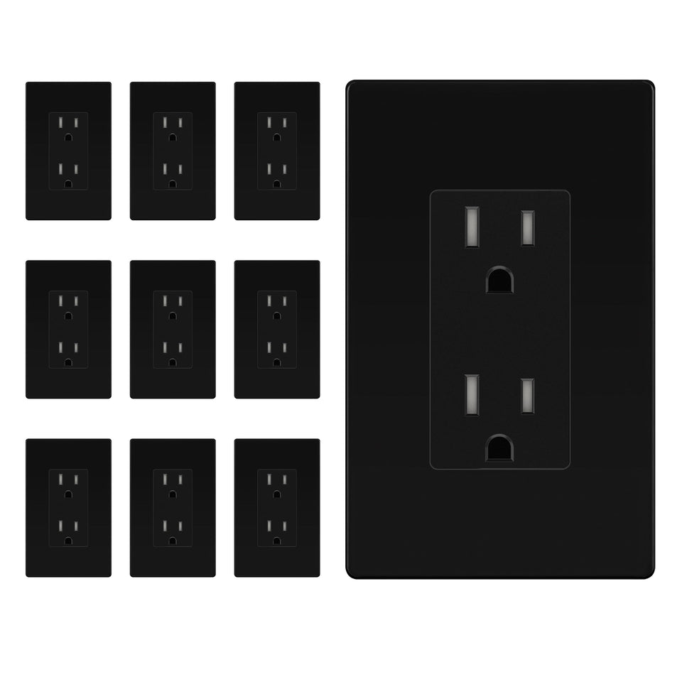TG matte black decorator receptacle front view with fingerprint-resistant finish