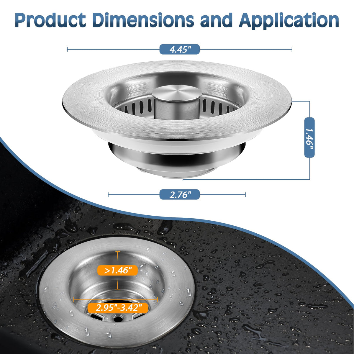 tgosomt universal-fit-us-standard-3-1-2-inch fits most kitchen drains for versatile use.
