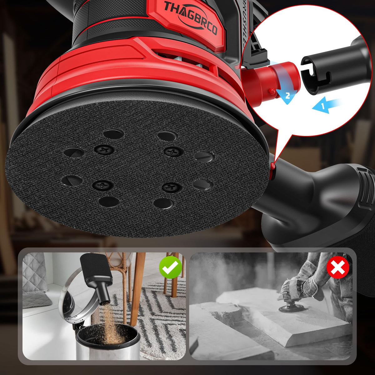 Hook-and-loop disc change system on ThagBrco sander for quick swaps