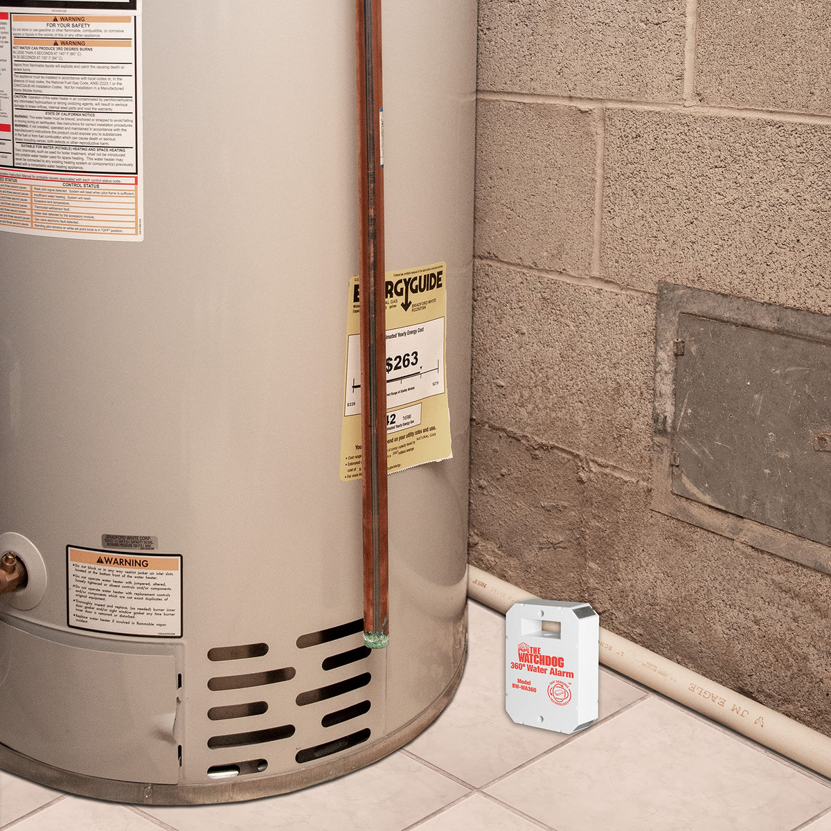 The Basement Watchdog BW-WA360 emits a piercing 110 dB alarm throughout the house.