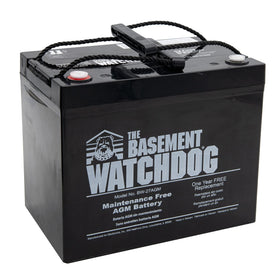 The Basement Watchdog maintenance-free AGM battery eliminates daily fluid checks for backups.
