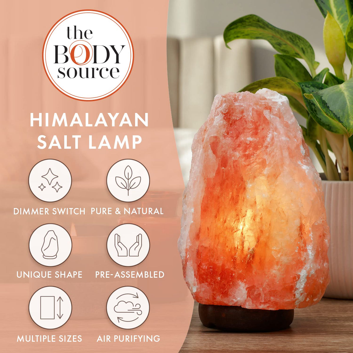The Body Source salt lamp dimmer switch offers adjustable brightness for mood lighting.