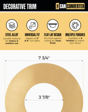 Brushed brass goof ring detail from The Can Converter for seamless edge concealment.