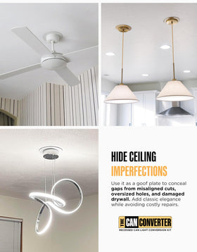 The Can Converter medallion installed behind a pendant for a clean look.