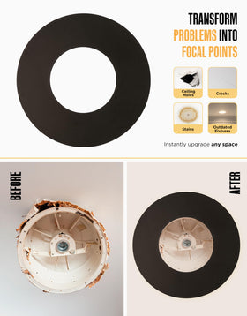The Can Converter steel ceiling cover plate supports pendant and flush-mount installs