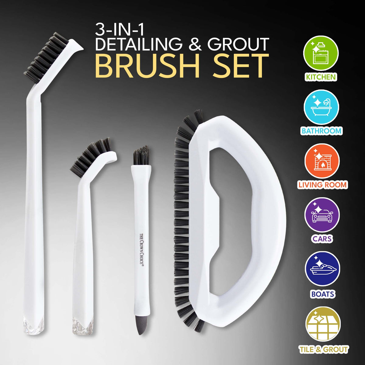 The Crown Choice detail brush cleans baseboards with precision