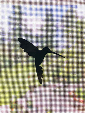 The Decal Empire retractable screen door decal applied on a screen to prevent collisions.