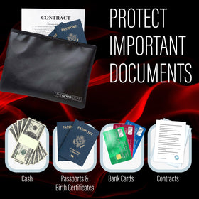 The Good Stuff fireproof money bag material detail shows durable construction.