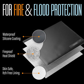 The Good Stuff fireproof money bag waterproof coating shields contents from moisture.