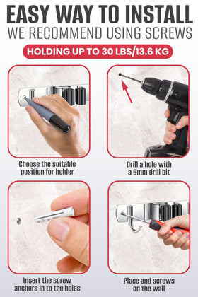 The Good Stuff five hooks organize towels, rakes, and small tools for quick access