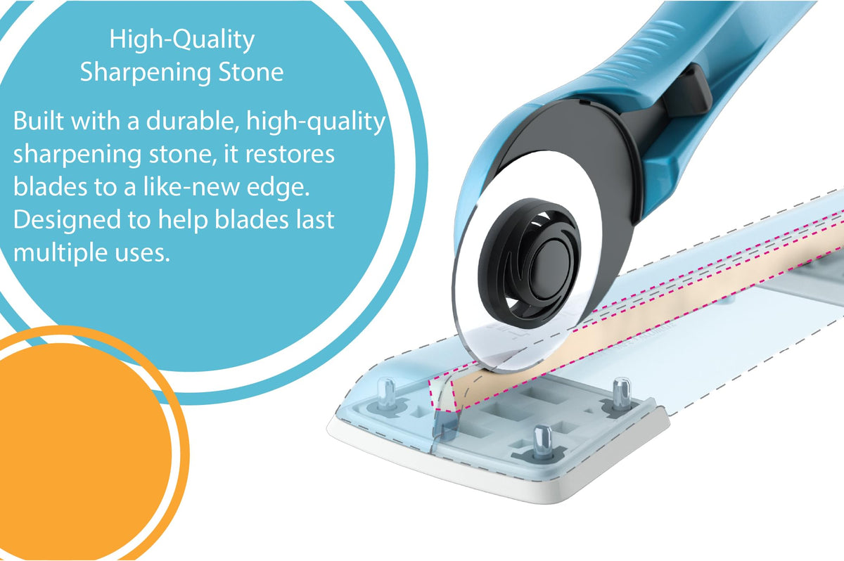 Dual-direction sharpening shown, ensuring even blade edges after use.