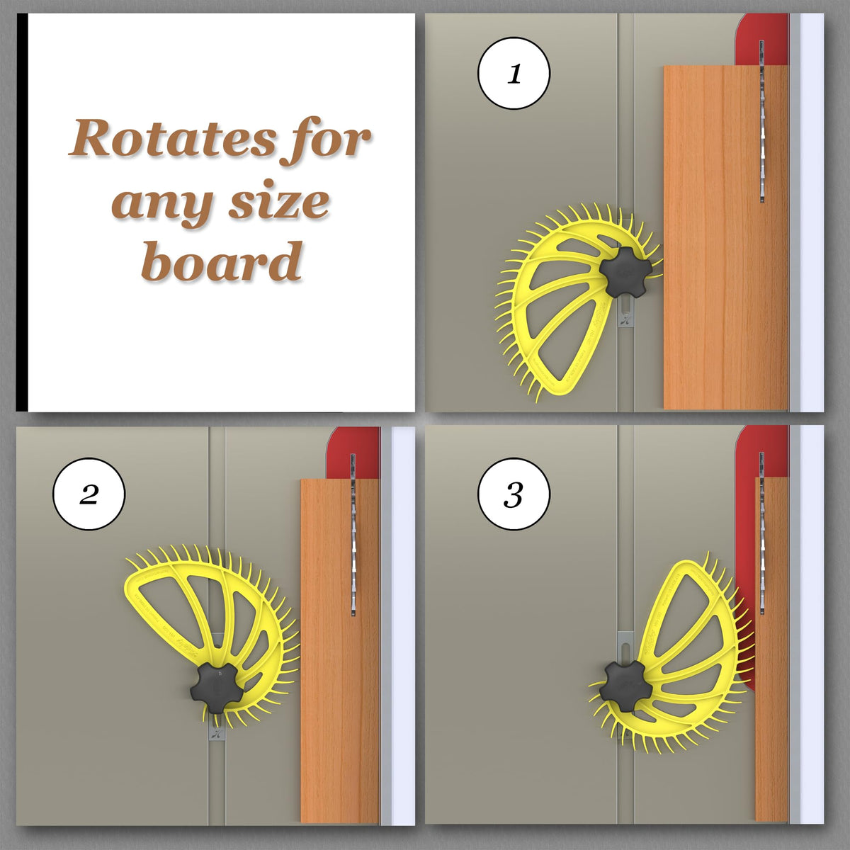 The Hedgehog featherboard aligned against a fence delivering cleaner, smoother cuts.