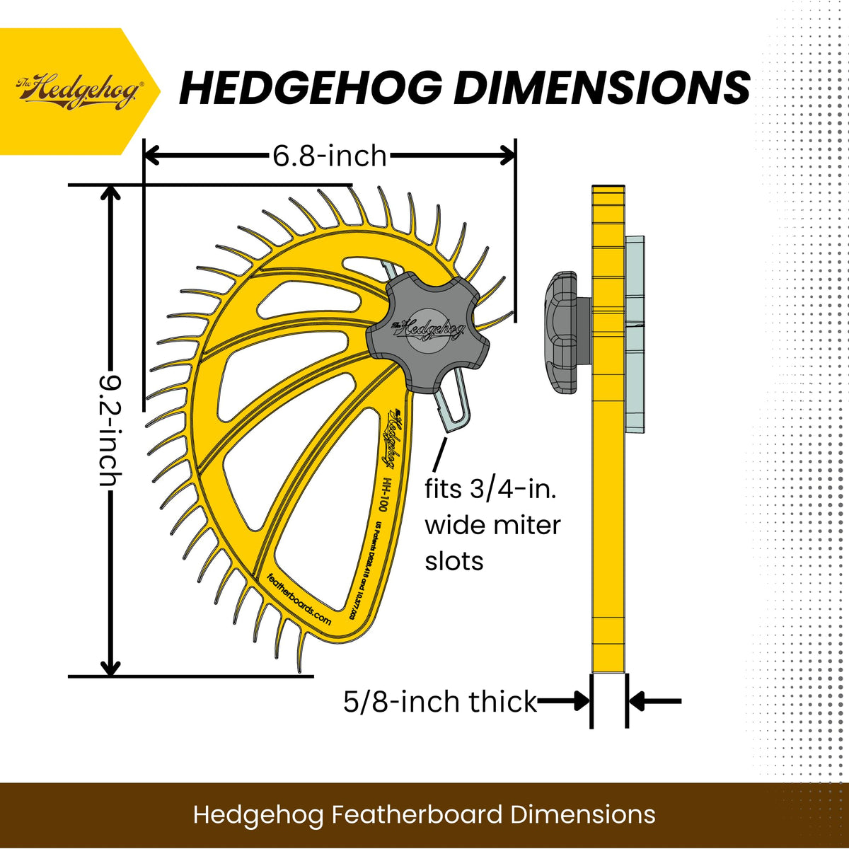 The Hedgehog featherboard reducing kickback during a table saw pass.