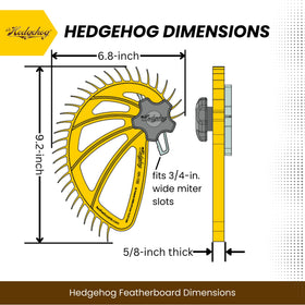 The Hedgehog featherboard reducing kickback during a table saw pass.