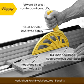 The Hedgehog push block with offset handle supporting router table feeds.