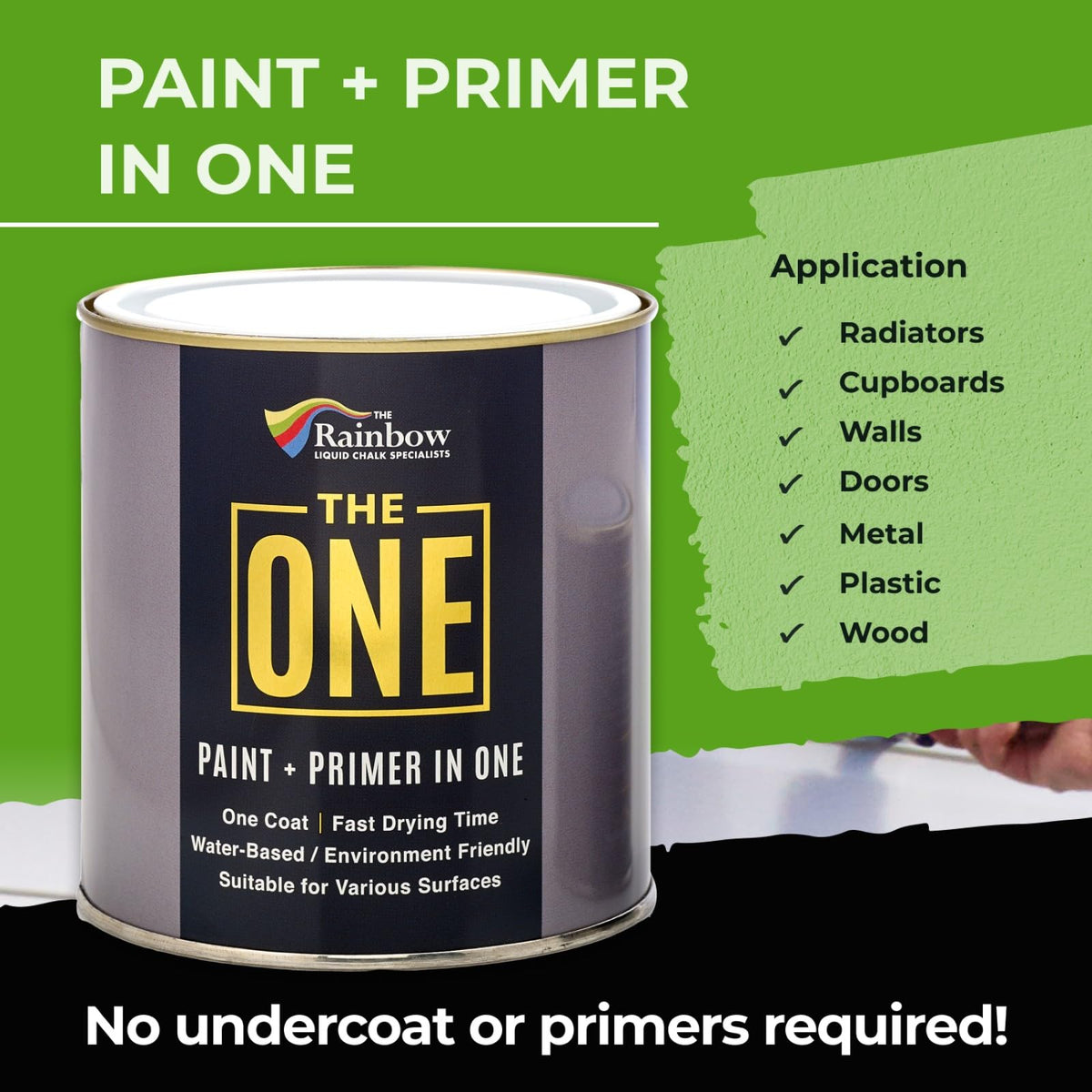 Close-up of a brush applying THE ONE paint for a smooth one-coat finish.