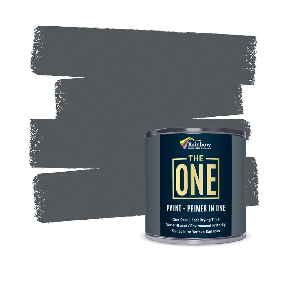The One All-In-One Paint bottle in dark grey matte for quick indoor or outdoor updates.